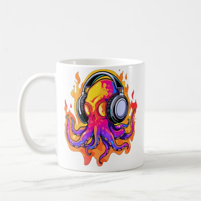 Summer Rave Fire Octopus Dj Edm Festival Coffee Mug (Left)