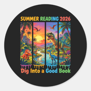 Summer Reading 2026 Unearth A Story Dinosaur Books Classic Round Sticker