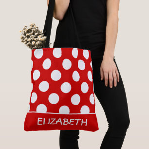 Summer Red and White Polka Dot Personalised Tote Bag