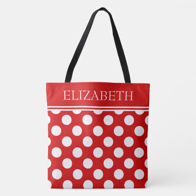 Summer Red and White Polka Dot Personalised Tote Bag (Front)