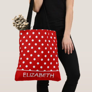 Summer Red and White Polka Dot Personalised Tote Bag