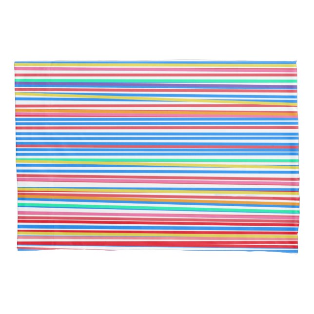 Summer Red Blue Yellow Green Horizontal Stripes Pillowcase (Front)