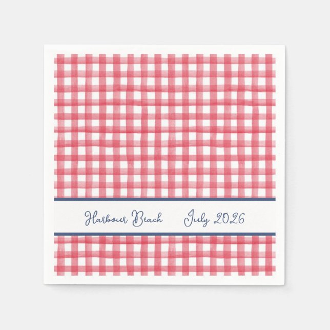 Summer Red Gingham, Chequered July 4th Napkin (Front)