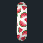 Summer Red Green Watermelon Watercolor Pattern Skateboard<br><div class="desc">This artsy and modern pattern is perfect for the summer months. It displays a hand-paint red, green, and black watercolor watermelon fruit pattern on top of a simple white background. It's cool, cute, and trendy! ***IMPORTANT DESIGN NOTE: For any custom design request such as matching product requests, colour changes, placement...</div>