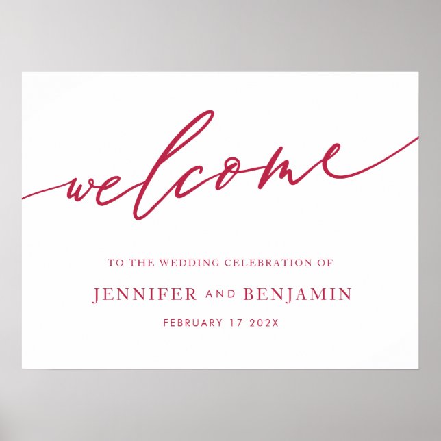 summer red magenta Calligraphy Wedding welcome Poster (Front)
