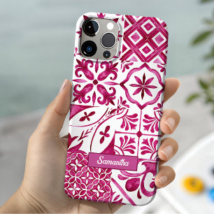 Summer Red Majolica Sicilian Tile Pattern iPhone 15 Case