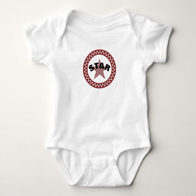 Summer Red Plaid Star  Baby Bodysuit (Front)