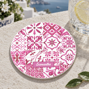 Summer Red Sicilian Majolica Tile Pattern Coaster