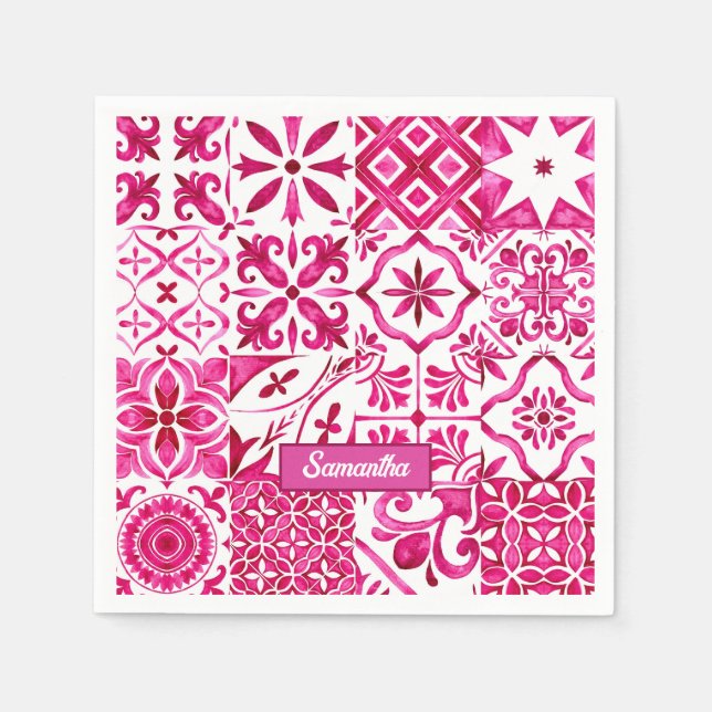 Summer Red Sicilian Majolica Tile Pattern Napkin (Front)