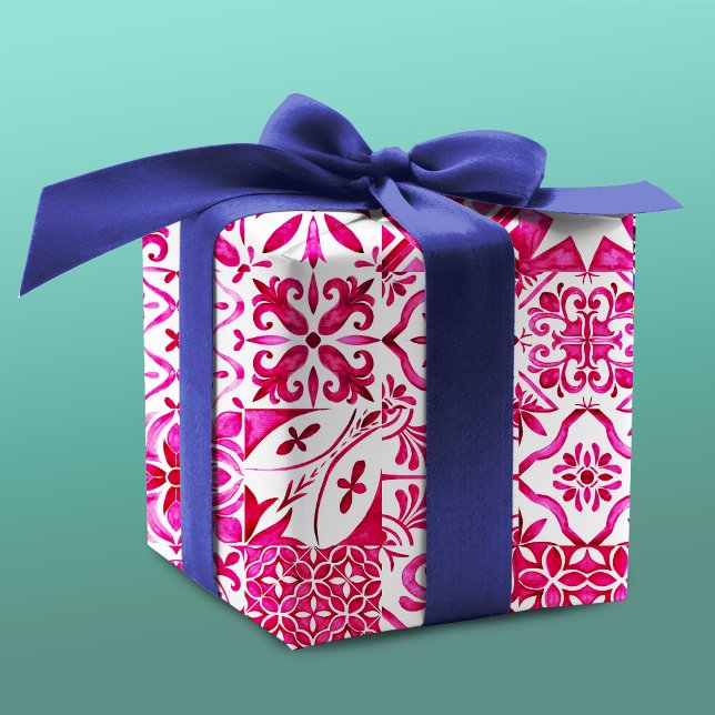 Summer Red Sicilian Majolica Tile Pattern Wrapping Paper (Creator Uploaded)
