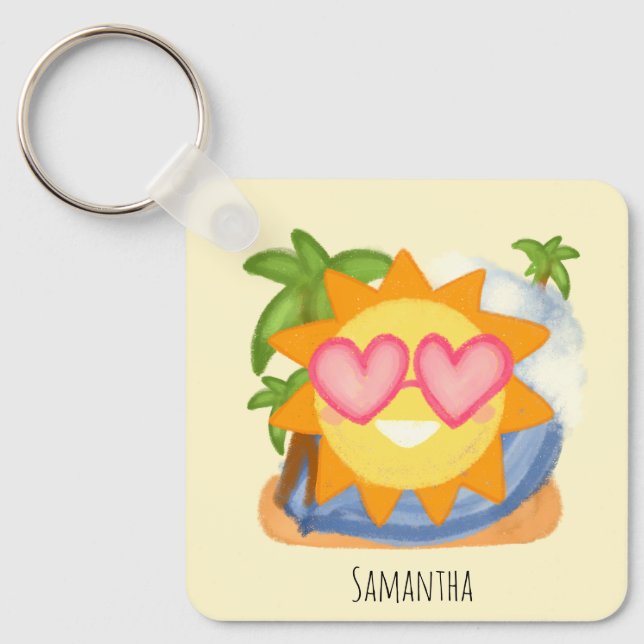 Summer Relaxing Vacation Sun Key Ring (Front)