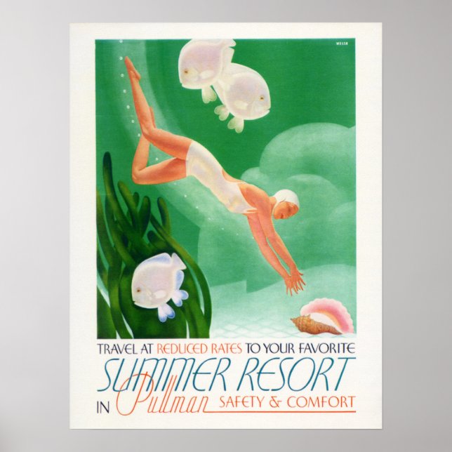 SUMMER RESORT Sea Holiday Woman Diving Travel Poster (Front)