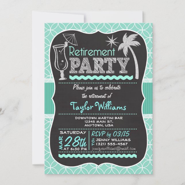 Summer Retirement Party Invitation on Aqua Pattern (Front)
