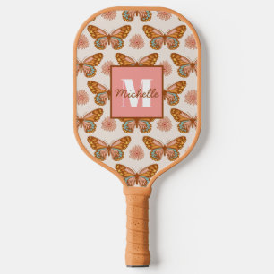 Summer Retro Butterfly Monogram Pickleball Paddle