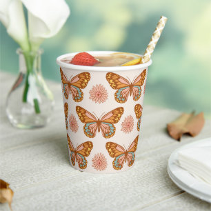 Summer Retro Butterfly Pattern Paper Cups