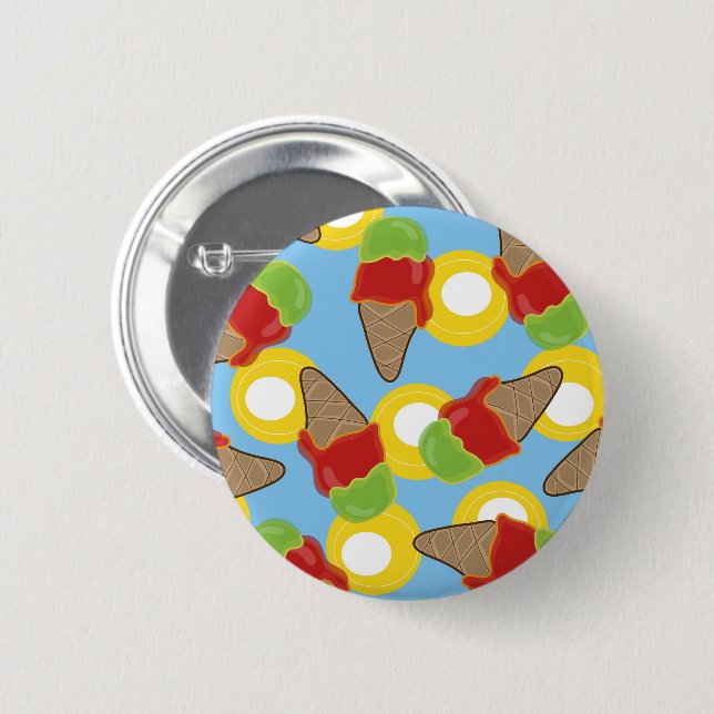 Summer Retro Cherry & Lime Ice Cream Cones Pattern 6 Cm Round Badge (Front & Back)