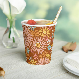 Summer Retro Flower Pattern Paper Cups