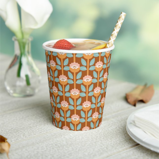 Summer Retro Flower Pattern Paper Cups (Insitu)