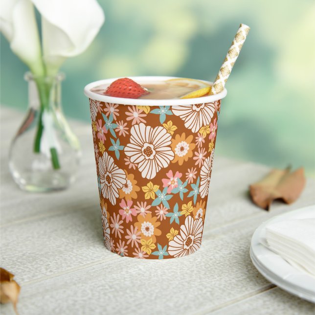Summer Retro Flower Pattern Paper Cups (Insitu)
