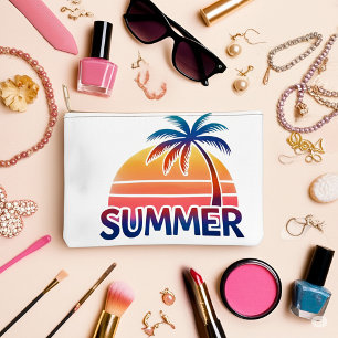 Summer retro sunset palm tree accessory pouch
