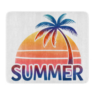 Summer retro sunset palm tree cutting board