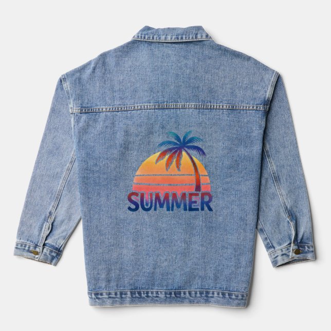 Summer retro sunset palm tree denim jacket (Back)