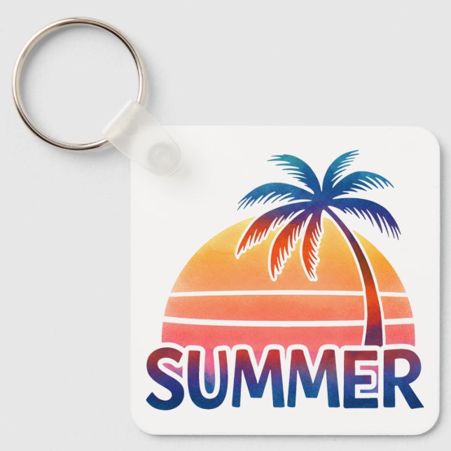 Summer retro sunset palm tree key ring (Front)