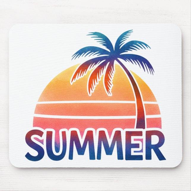 Summer retro sunset palm tree mouse pad (Front)