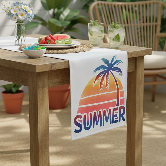 Summer retro sunset palm tree short table runner (Creator Uploaded)