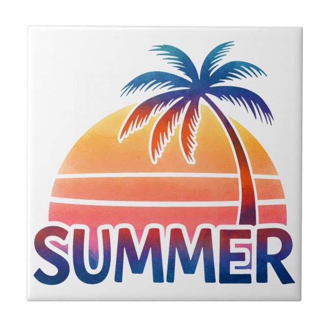 Summer retro sunset palm tree tile (Front)