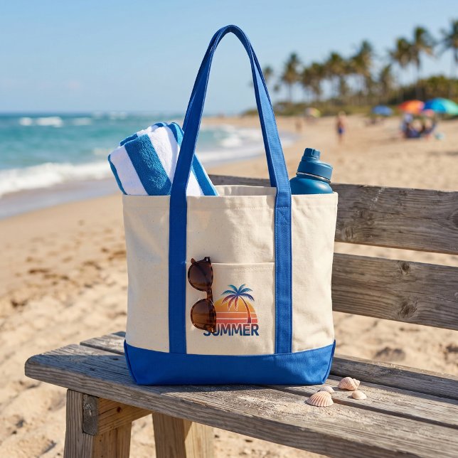 Summer retro sunset palm tree tote bag (Creator Uploaded)