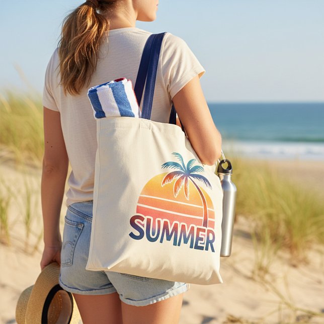Summer retro sunset palm tree tote bag (Creator Uploaded)