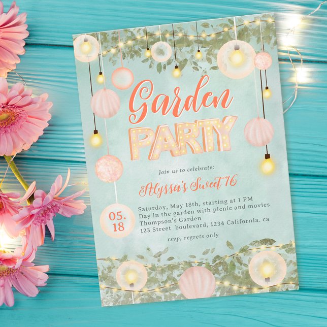 Summer retro whimsical garden party Sweet 16 Invitation (Creator Uploaded)