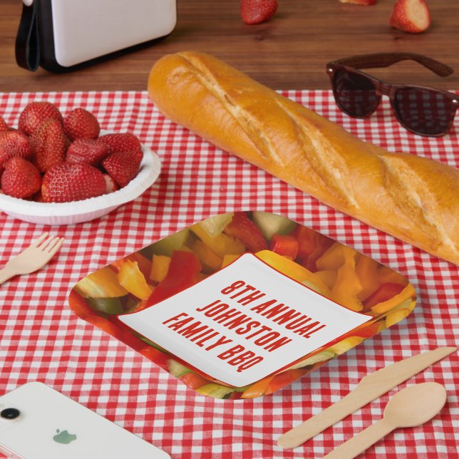 Summer Reunion Vibrant Photo BBQ Family Picnic Paper Plate (Picnic)