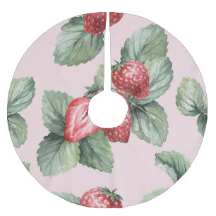 Summer Ripe Strawberries: Watercolor Pink Brushed Polyester Tree Skirt