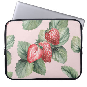 Summer Ripe Strawberries: Watercolor Pink Laptop Sleeve