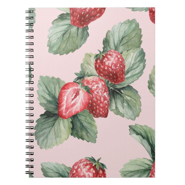 Summer Ripe Strawberries: Watercolor Pink Notebook (Front)