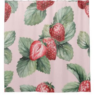 Summer Ripe Strawberries: Watercolor Pink Shower Curtain