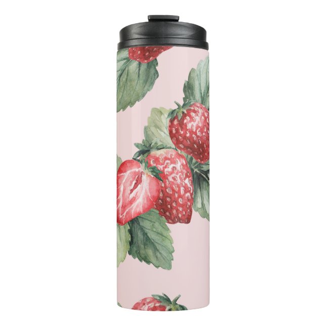 Summer Ripe Strawberries: Watercolor Pink Thermal Tumbler (Front)