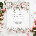 Summer Rose Garden Floral 75th Birthday Party Invitation<br><div class="desc">Celebrate a 75th birthday in lovely style with this Irresistible pink roses and mixed garden blooms floral birthday party invitation.  Feminine pink roses,  mixed flowers and greenery surround your text in distinctive style.  All of the text may be personalised for your party,  including the guest of honour's age.</div>