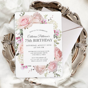 Summer Rose Garden Floral 75th Birthday Party Invitation