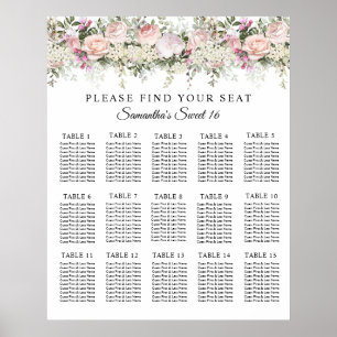 Summer Rose Garden Pink Floral Seating Chart