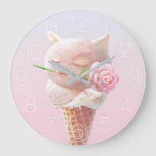 Summer Rose Ice Cream Cone Large Clock