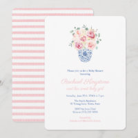 Summer Roses Blue And White Vase Girl Baby Shower