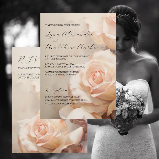 Summer Roses Elegant Wedding and RSVP  Invitation (Summer Roses Elegant Wedding Invitation and RSVP)