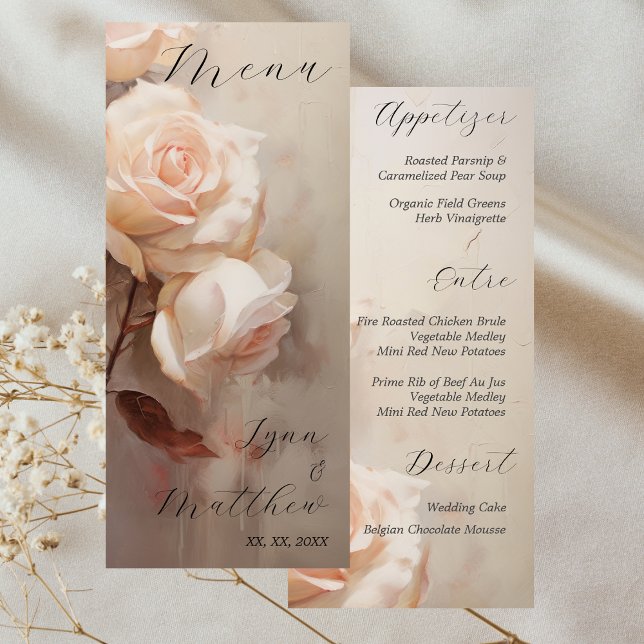 Summer Roses Elegant Wedding Reception  Menu (Soft Summer Roses, Elegant Wedding Reception Menu)