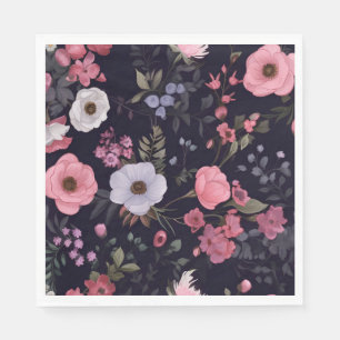 Summer Roses On Black Napkin