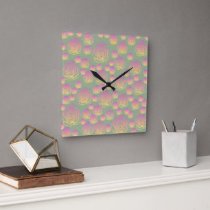 Summer Roses Square Wall Clock