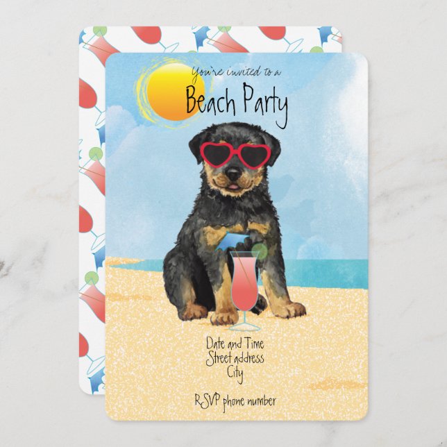 Summer Rottweiler Beach Party Invitation (Front/Back)