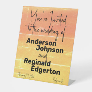 Summer Rustic Casual Yellow Peach Wedding Pedestal Sign